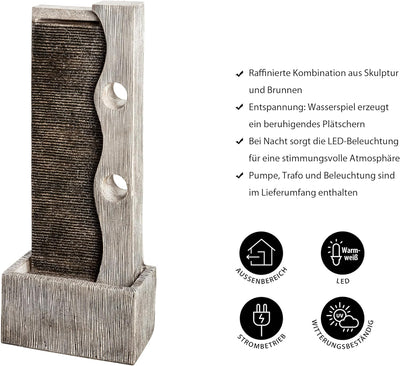 Dehner Gartenbrunnen Eclipse mit LED Beleuchtung, ca. 100 x 40 x 19.8 cm, Polyresin, grau