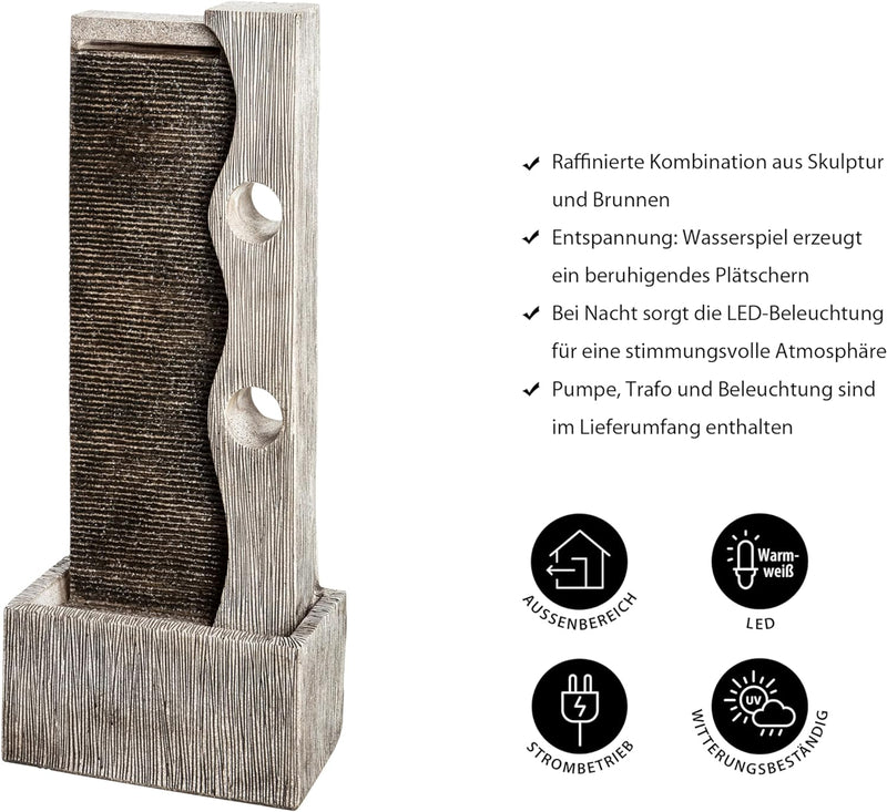 Dehner Gartenbrunnen Eclipse mit LED Beleuchtung, ca. 100 x 40 x 19.8 cm, Polyresin, grau