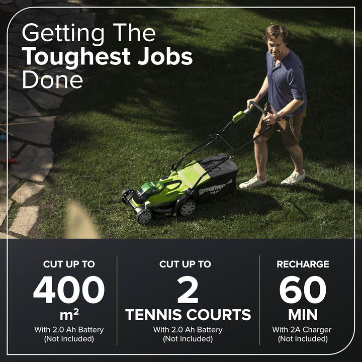 Greenworks G40LM35 Kabelloser Akku Rasenmäher - Für Flächen bis zu 400 m², 35 cm Schnittbreite, 40-L