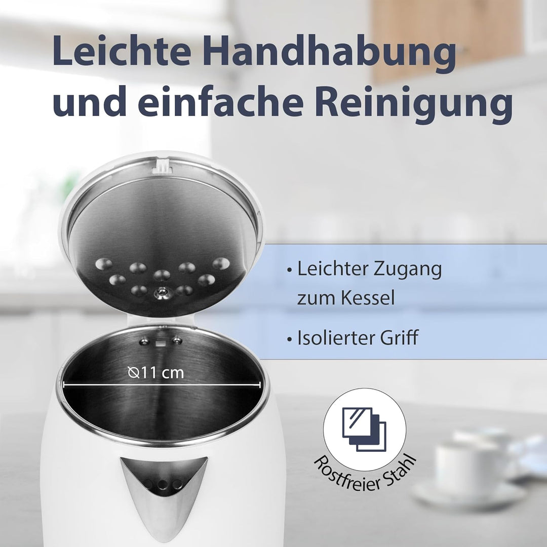 Noaton K1W Basic, Elektrische Wasserkocher, Kapazität 2L, Doppelwand-Design, Edelstahl, 1500 W, Leis
