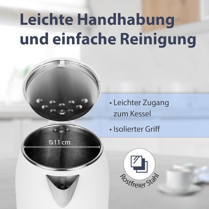 Noaton K1W Basic, Elektrische Wasserkocher, Kapazität 2L, Doppelwand-Design, Edelstahl, 1500 W, Leis