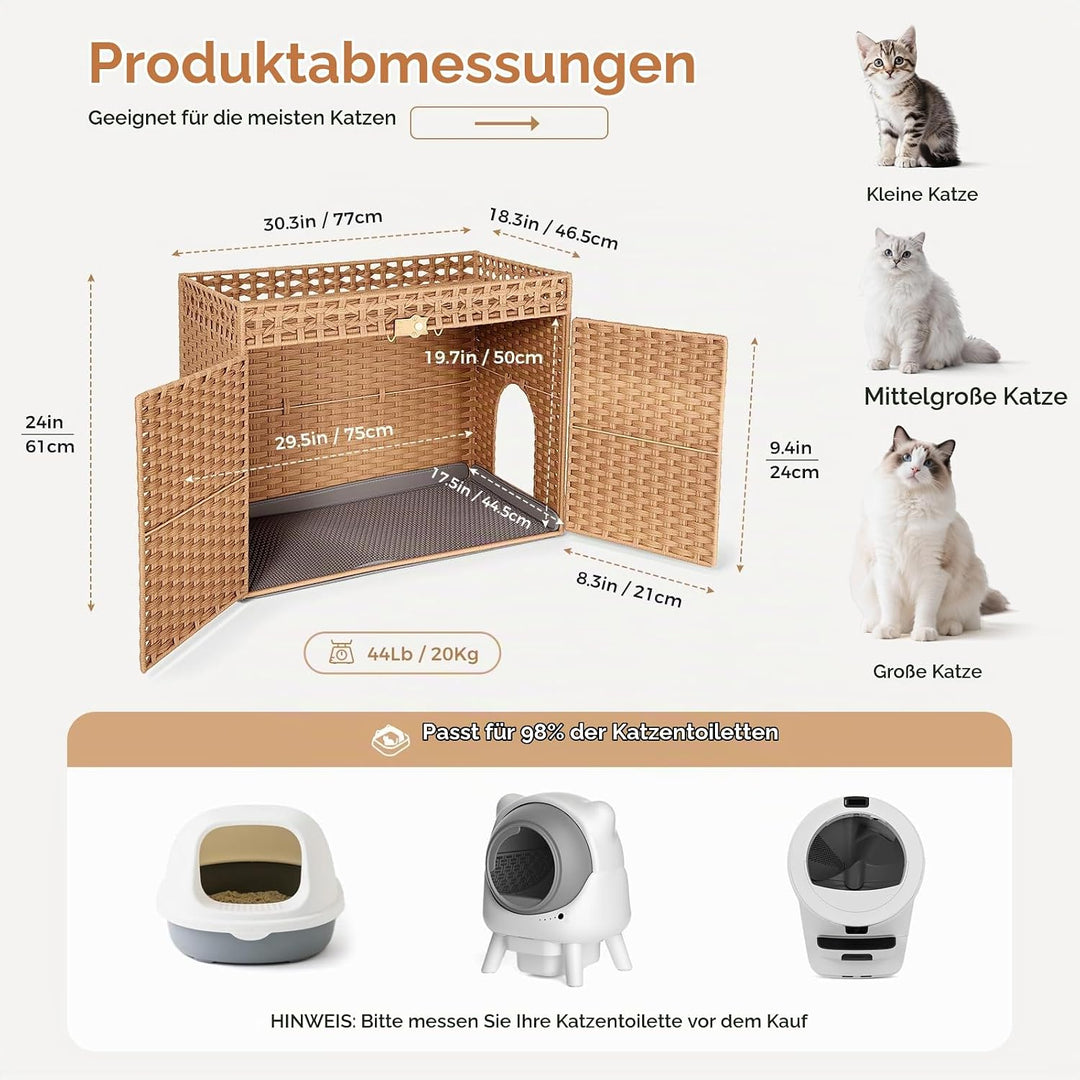 Grosse Katzenhaus Katzenschrank für Katzentoilette Versteckte Katzenklo-Möbel, Grosses Rattan-Katzen