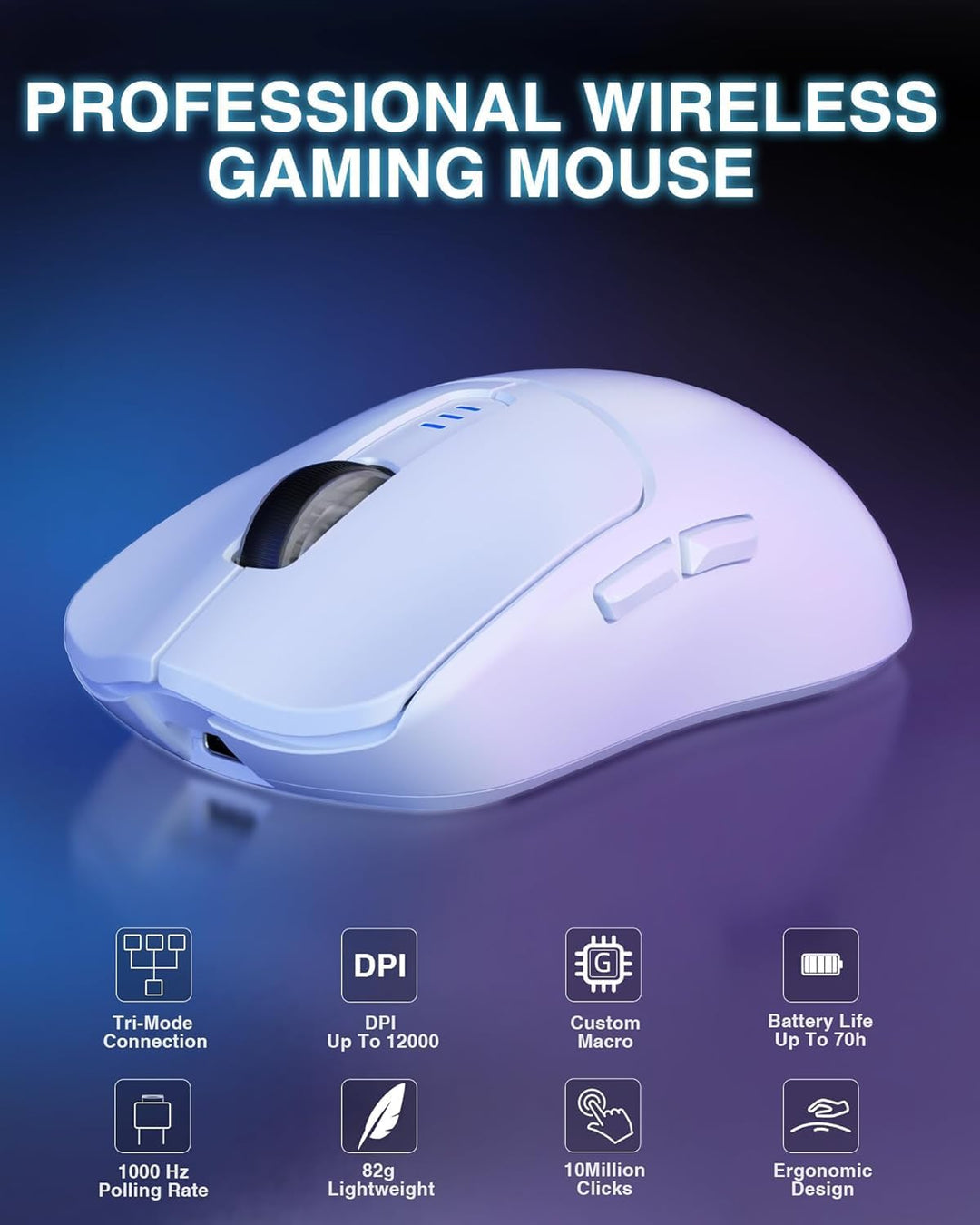 AULA SC580 Gaming Maus Kabellos,2.4GHz/USB-C/BT Wireless Gaming Mouse,12000DPI,6 Programmierbare Tas