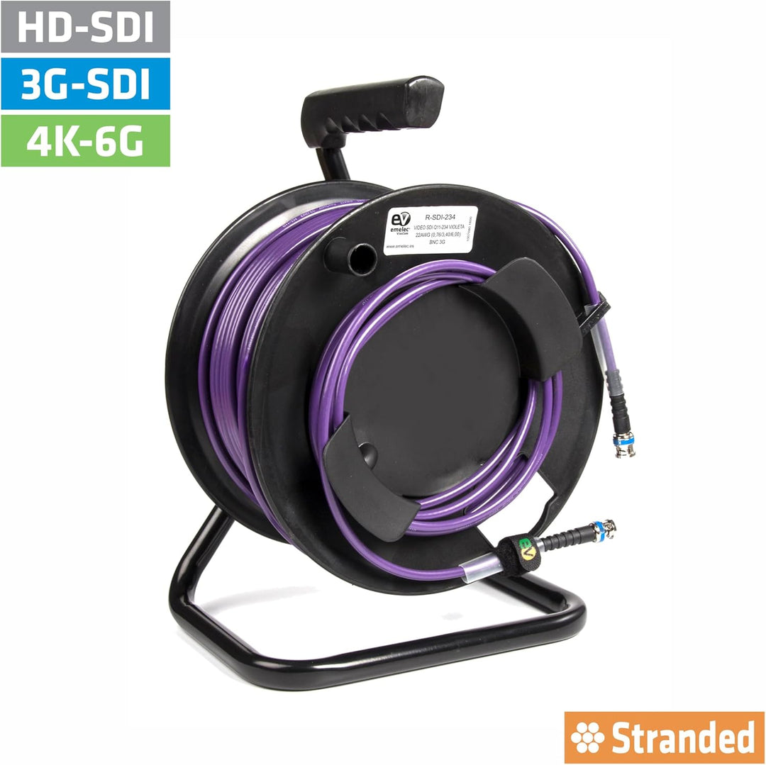 Video-Kabel 4K-UHD 6G-SDI (0,76/3,40/6,00) montiert auf Kabelhalter mit BNC 4K-UHD - Multifile Leite