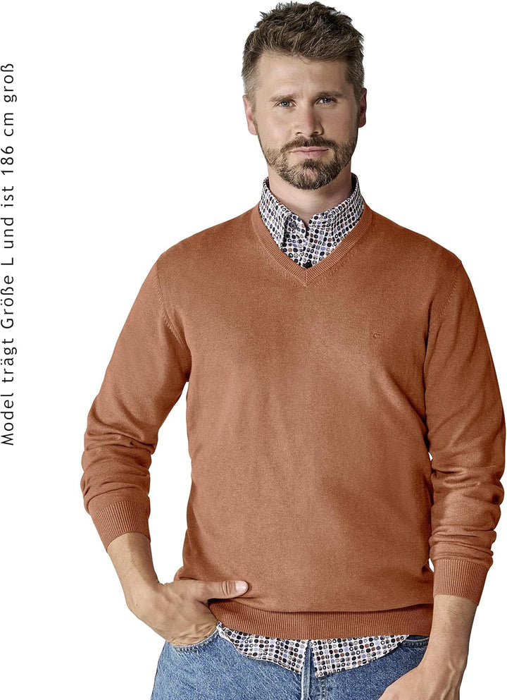 CASAMODA Herren Pullover mit V-Ausschnitt unifarben Elastischer Bund XXL Dunkelbraun, XXL Dunkelbrau