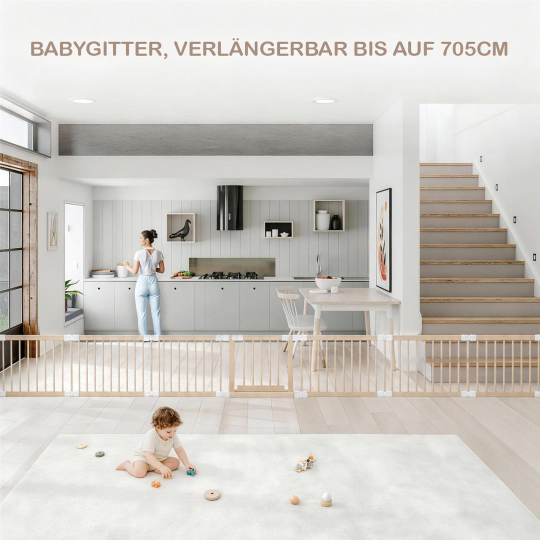 Laufstall Baby, Laufgitter Baby aus Holz, faltbar mit Tür &amp; Sicherheitsverschluss, individuell formb