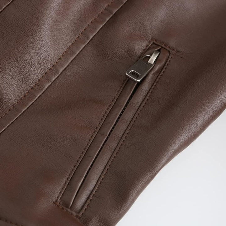 YYNUDA Damen Lederjacke Kurz Bikerjacke Stehkragen Reissverschluss Leder Jacke Übergangsjacke für He