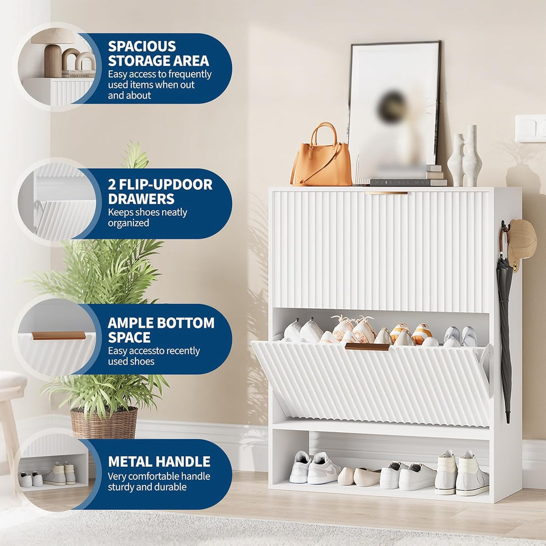 80×30×102 h cm Schuhschrank, Wellen-Design Schmal Shoe Storage Cabinet Mit 2 Klappen, Freistehender