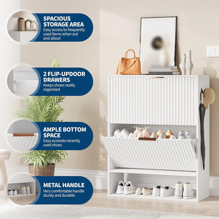 80×30×102 h cm Schuhschrank, Wellen-Design Schmal Shoe Storage Cabinet Mit 2 Klappen, Freistehender