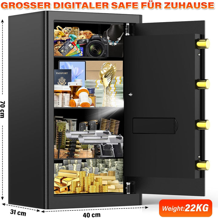 90L Grosser Feuerfester Tresor mit Feuerfeste Dokumententasche, Digitaler Heimtresor mit Herausnehmb