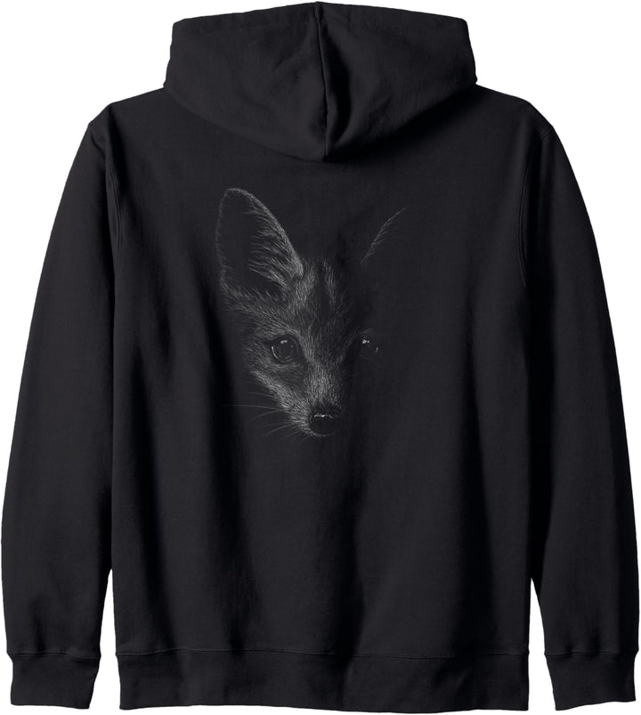 Fuchsige Bleistift Zeichung Illustration Fuchs im Dunkel Kapuzenjacke