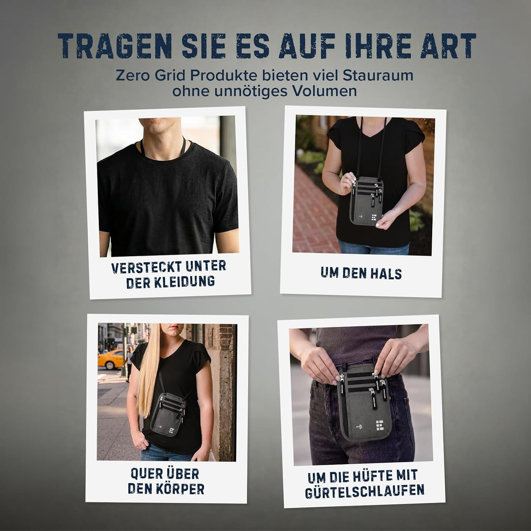 Reise-Umhängebrieftasche mit RFID-Blockierung, Reise-Umhängebeutel für Damen und Herren, zur sichere