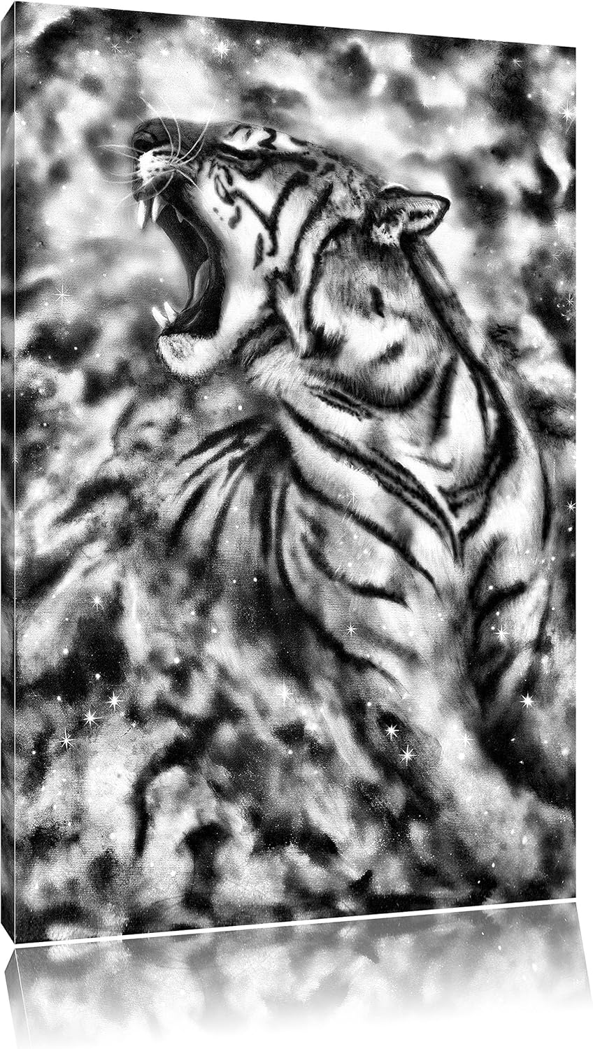 Pixxprint Gemälde eines Tigers als Leinwandbild/Grösse: 100x70 cm/Wandbild/Kunstdruck/fertig bespann