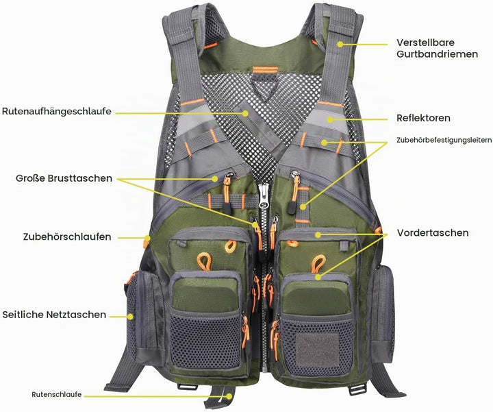Gonex Angel Weste Herren verstellbare Arbeitsweste mit Mehreren Taschen für Angeln Fliegenfischen Ou
