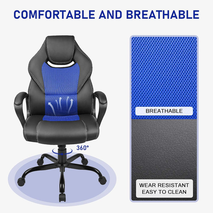 BASETBL bürostuhl Racing Gaming Stuhl schreibtischstuhl, Holzwerkstoff, Blau,