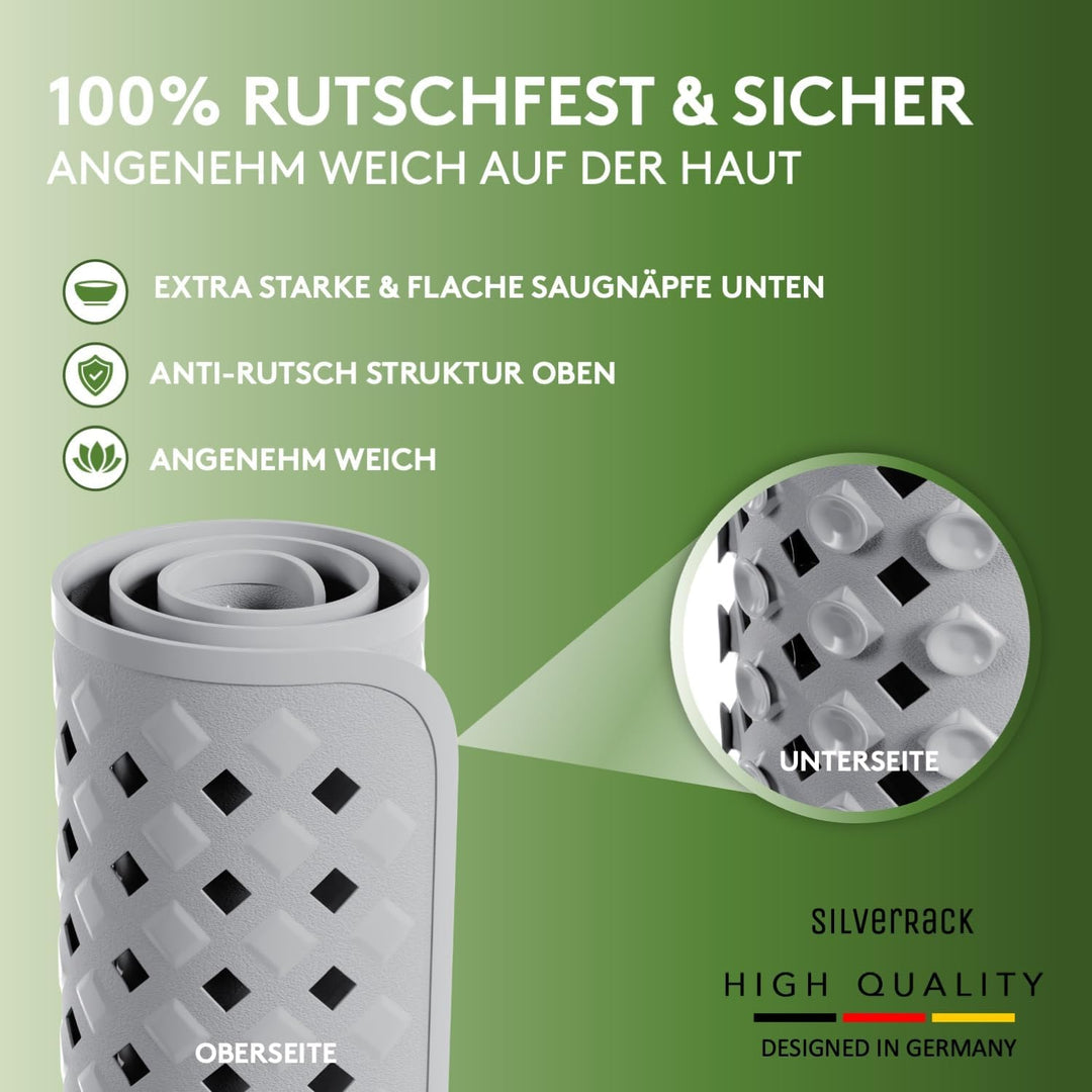 SilverRack Badewannenmatte 88x40 cm (Grau RAUTEN) - Antirutschmatte Badewanne BPA frei für Kinder un
