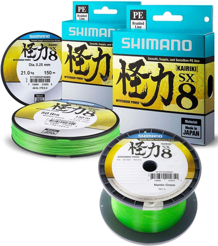 Shimano Kairiki SX8, 300 Meter, Mantis Grün, 8 x geflochtene Schnüre 0.12mm/7.0kg, 0.12mm/7.0kg