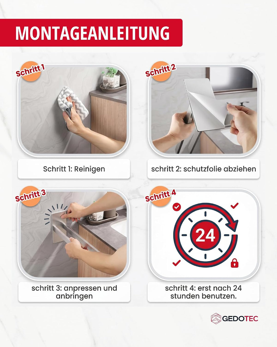 Gedotec Handtuchhalter Bella MIA ohne Bohren zweiarmig zum Kleben, Schwarz matt – Selbstklebende Han