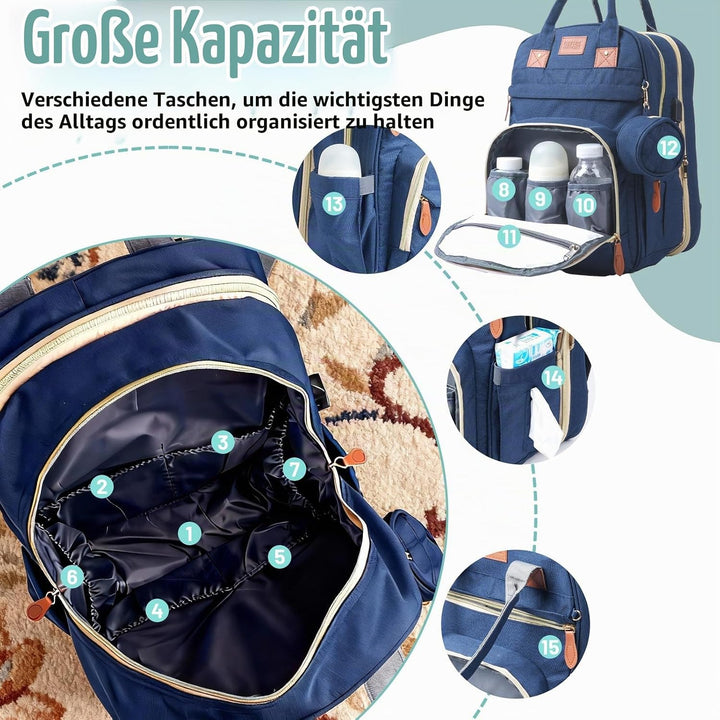 Wickeltasche Rucksack，Wickelrucksack Gross，Multifunktional Diaper Bag mit Mobiler Wickelauflage，Wass