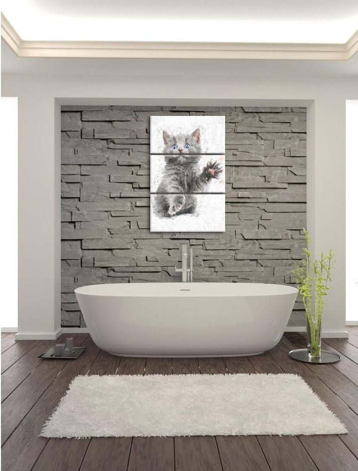 Pixxprint Babykatze als Leinwandbild/Grösse: 3 Teilig (120x80) cm/Wandbild/Kunstdruck/fertig bespann