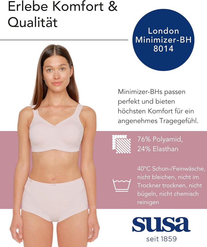 SUSA BH ohne Bügel I Minimizer BH mit seitlich am Cup angebrachter Spitze I Bügelloser BH mit breite