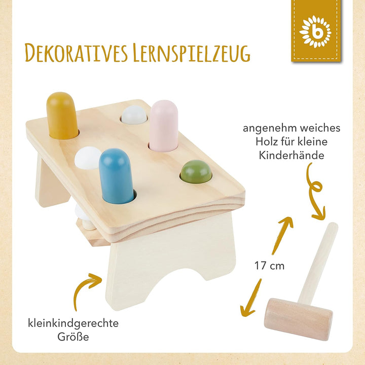 Bieco Baby Hammerspiel ab 1 Jahr - Holz Motorik- und Aktivityboard - Klopfspiel mit Hammerbank - Mon