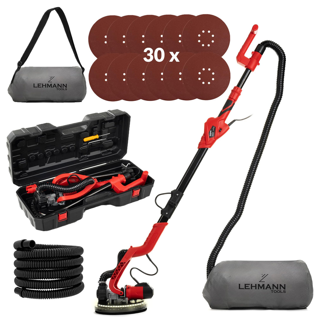 Lehmann LTOWG-7122 Trockenbauschleifer mit LED und Teleskopstiel | Schleifmaschine mit Absaugsystem