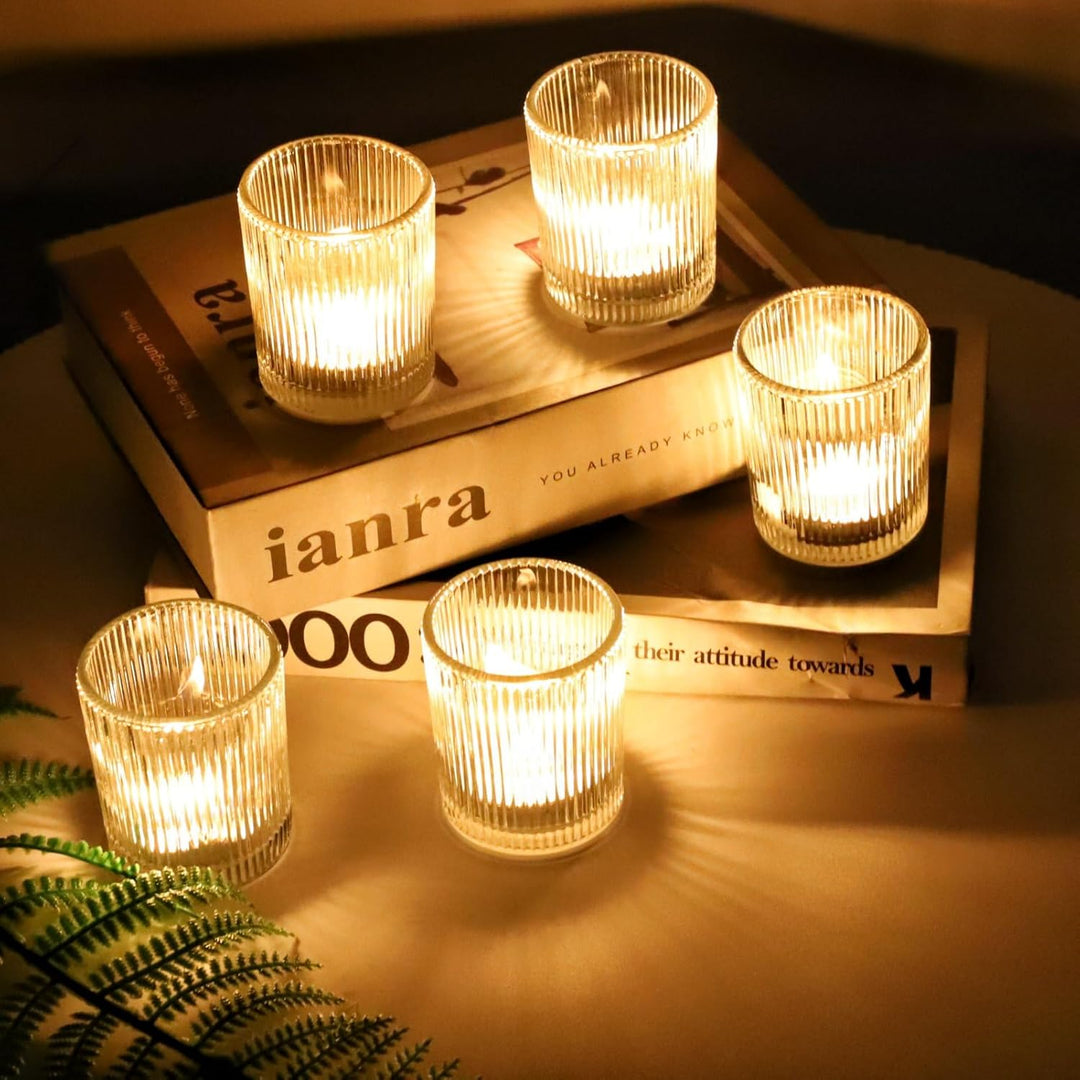 Vohocandle Klare Teelichthalter Glas mit 12, Teelichtgläser Vintage als Hochzeitsgeschenk, Transpare