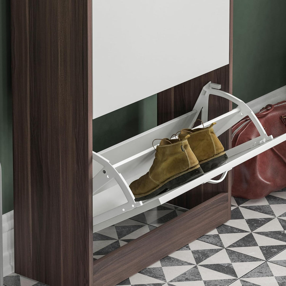 Vida Designs Schuhschrank mit 2 Klappfächern, Aufbewahrung für Schuhe, Organizer, Holzmöbel-Einheit,