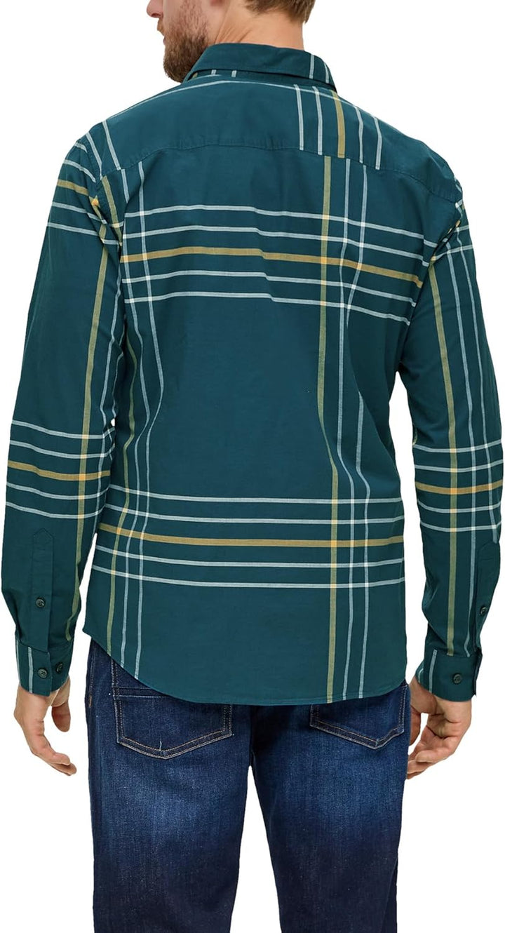 s.Oliver Herren Hemd Langarm, Slim Fit XL Blue Green, XL Blue Green