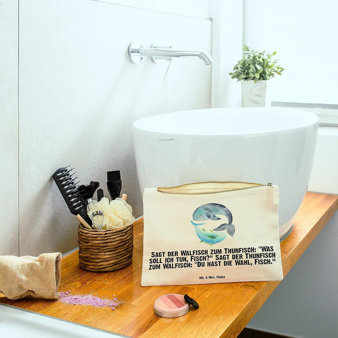 Mr. & Mrs. Panda Kulturbeutel Walfisch Thunfisch Grösse XL Grosse - Geschenk, Wahl, Spruch des Tages