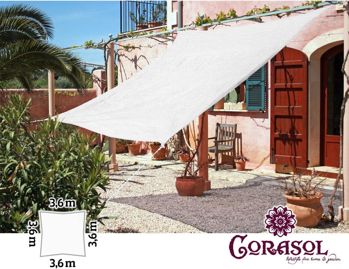 Corasol COR10SQ36-WH Premium Sonnensegel 3,6 x 3,6 m, quadratisch, weiss