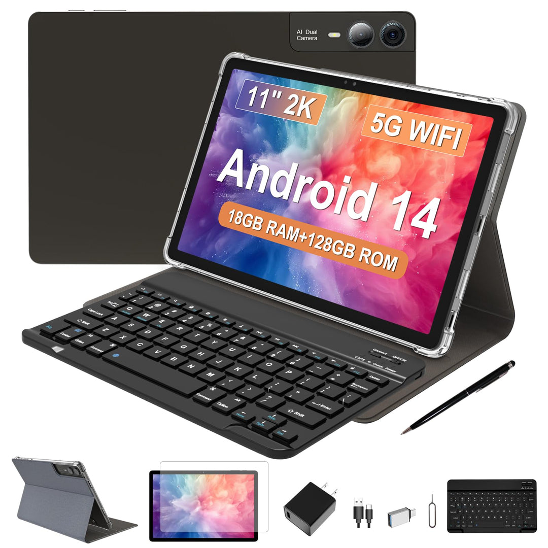 F11 2024 Tablet Android 14, 11 Zoll, 18 GB RAM, 128 GB ROM, 1 TB Erweiterung, 2K, WiFi 5G/2.4G, Kame
