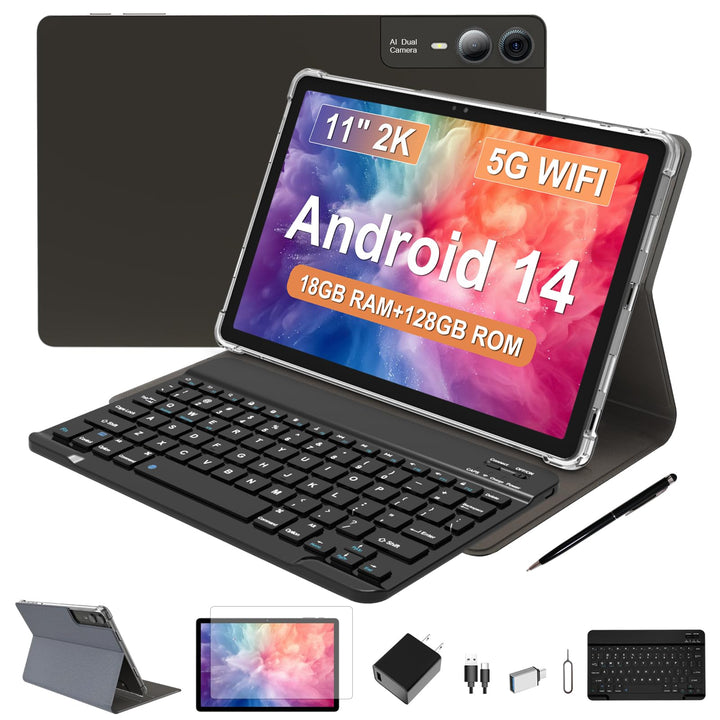 F11 2024 Tablet Android 14, 11 Zoll, 18 GB RAM, 128 GB ROM, 1 TB Erweiterung, 2K, WiFi 5G/2.4G, Kame