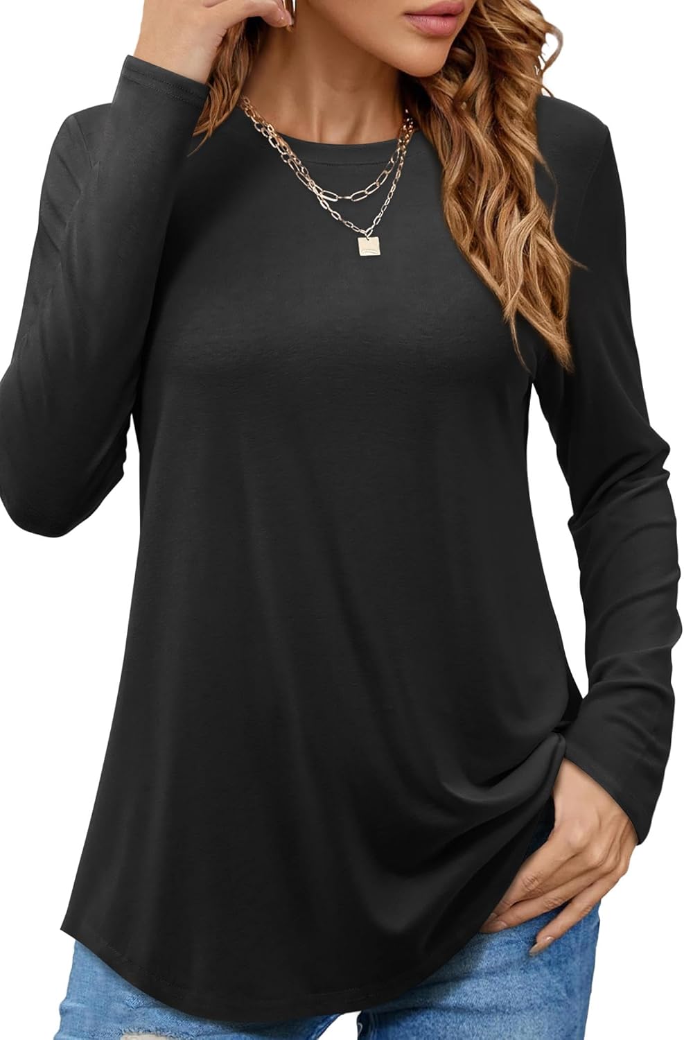 Beluring T-Shirt Damen Lässig Kurzarm/Langarm Oberteile Rundhals Longshirt S Schwarz, S Schwarz