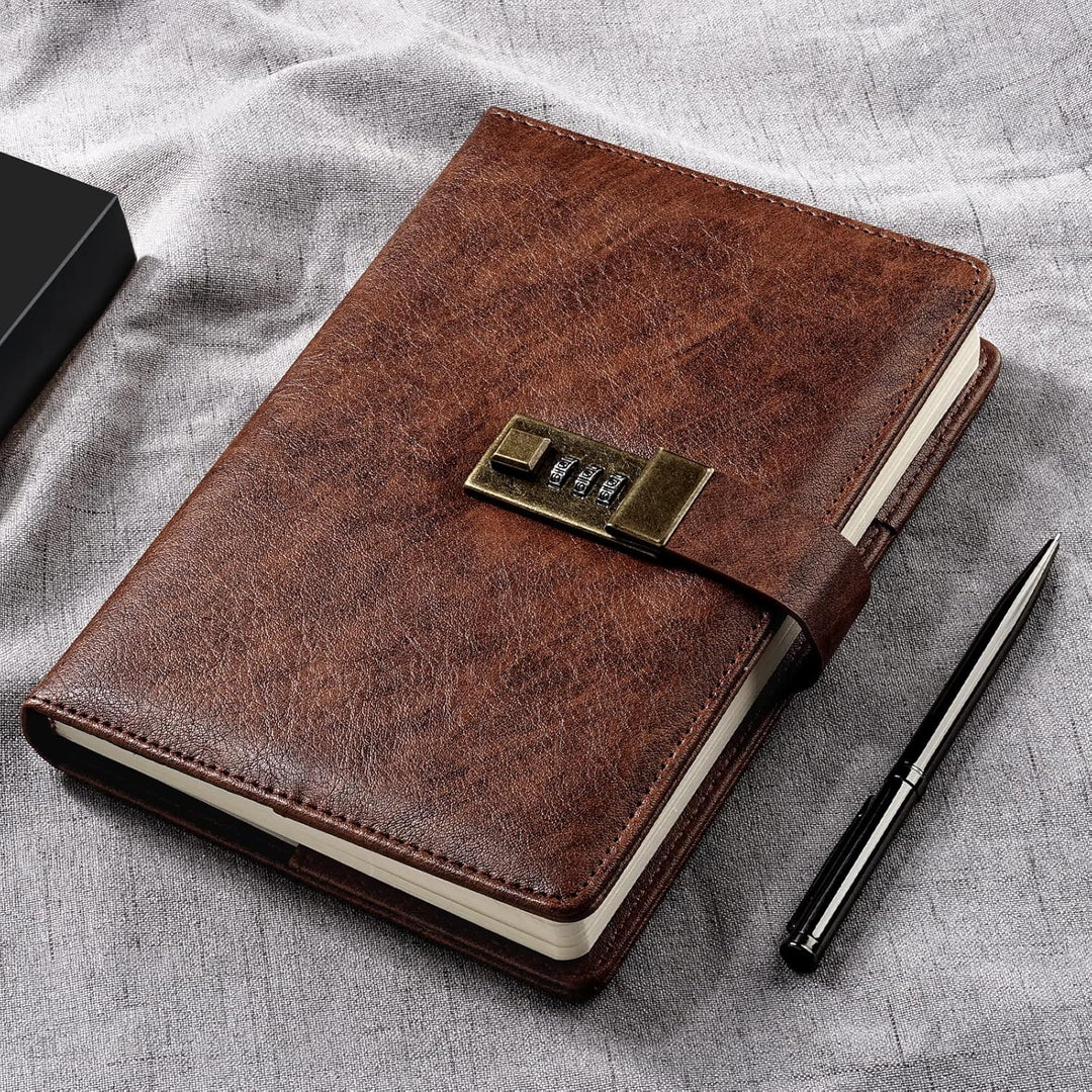 WEMATE-Tagebuch mit Schloss, A5-PU-Lederjournal mit Schloss, 240 Seiten, verschliessbarer Tagebuchpl