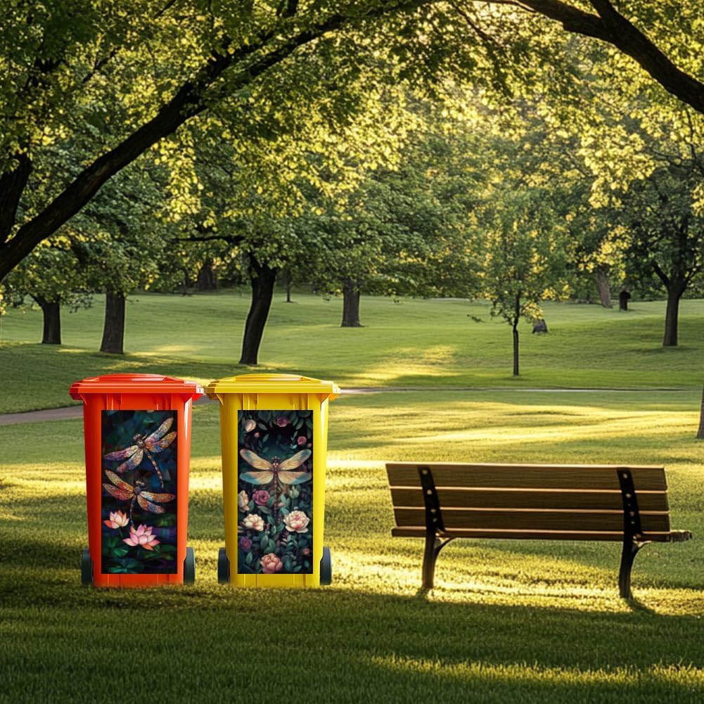 ANATTASOUL Mülleimer Aufkleber, 2 Blätter Mülltonnen Aufkleber 38×82cm Libelle Selbstklebend Aufkleb