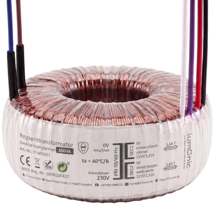 Sedlbauer Ringkerntrafo Transformator 300VA 2x115V für Audio, Industrie, Halogen und Schienensysteme