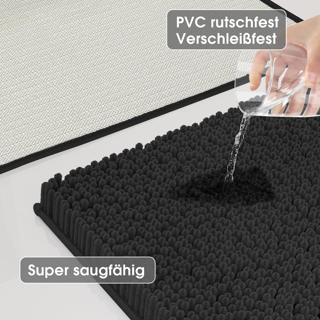 Badvorleger Set 3-Teilig-Weiches Badematten Set mit Rutschfester, Chenille Saugfähige Badteppiche Se