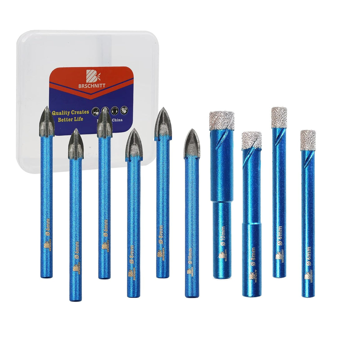 Diamantbohrer Fliesenbohrer Set - BRSCHNITT 10 Stück Diamant Bohrkrone - Lochsäge für Keramik,Granit