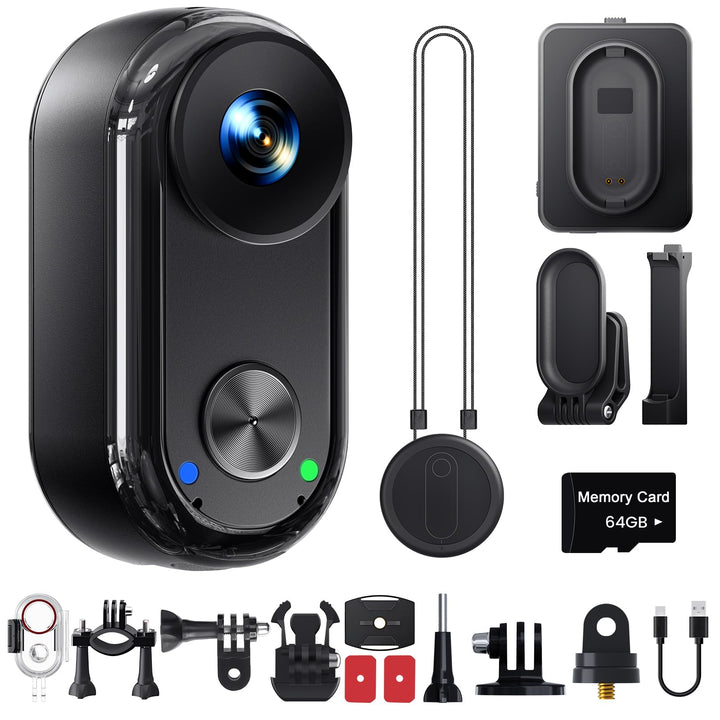 4K 30FPS Vlogging camera, 64GB Bodycam, Tragbare Freihändig POV-Kamera, 150° Winzige Action Cam Wass