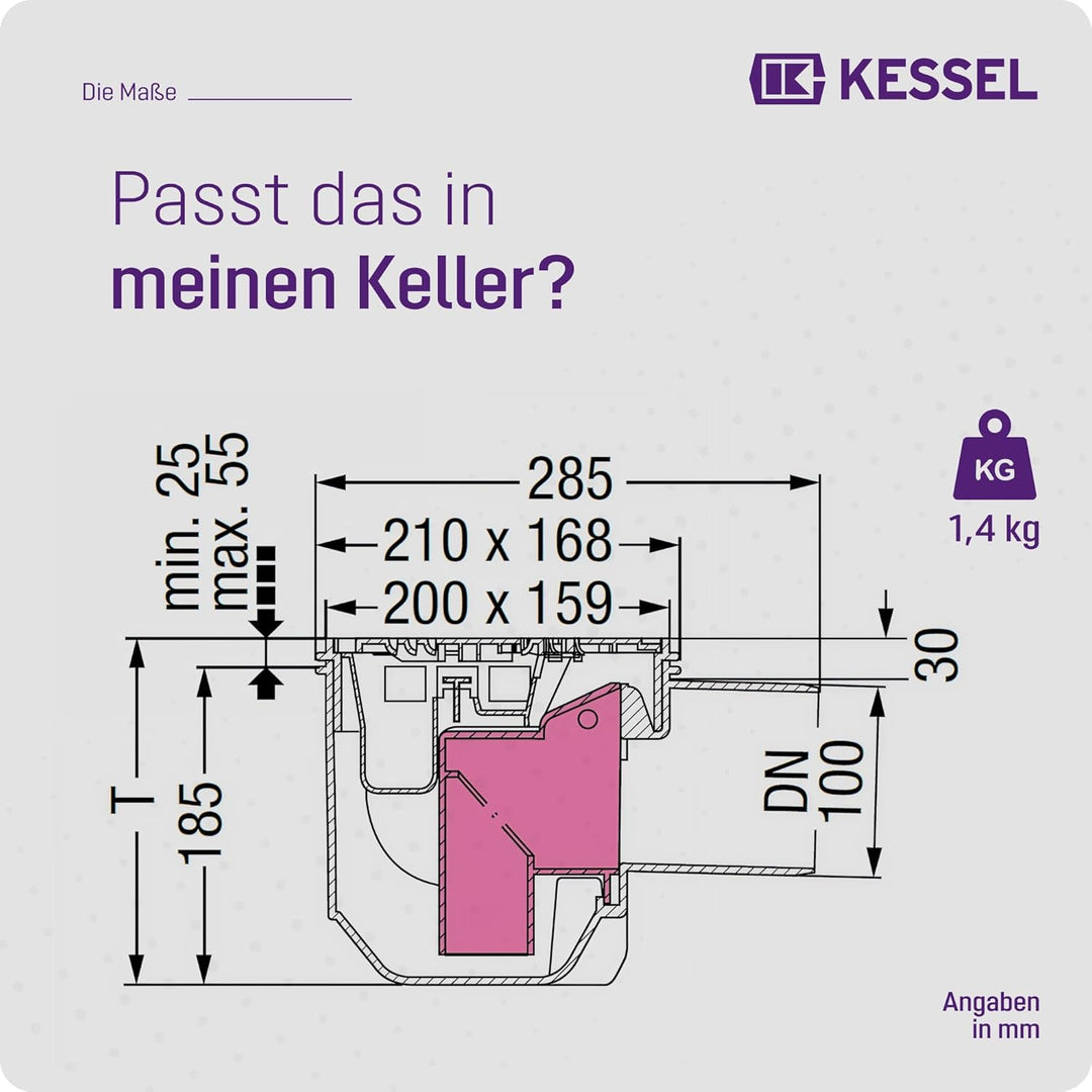 Kessel Kellerablauf DN 100 Kompakt 150x190 mm Schlitzrost Kunststoff, Artikel 33101 | Schwarz Bodena