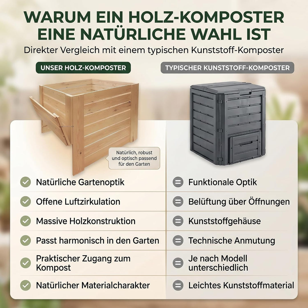 VELORA H&amp;L Gartenkomposter 512 L - Komposter aus Naturholz mit Entnahmeklappe unten, Kompostbehälter