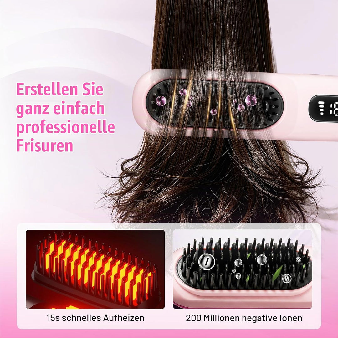 Mini Haarbürste Elektrisch, Glättbürste Kabellos, Stylingbürste für Kurze Haare, Elektrische Haarglä