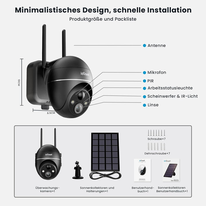 ieGeek 5MP Überwachungskamera Aussen Akku, PTZ Überwachungskamera Aussen WLAN mit Solarpanel,PIR-Bew