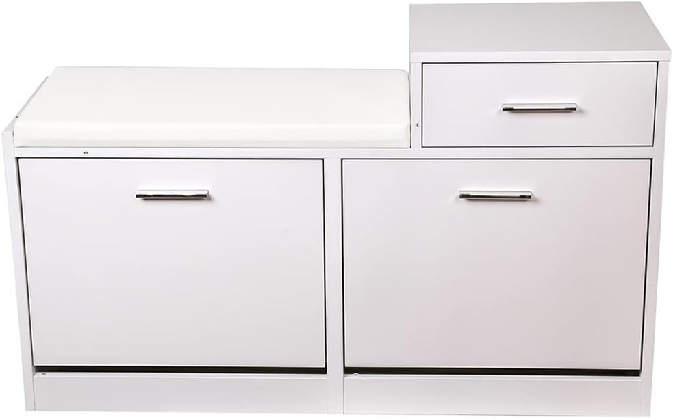 BAKAJI Schuhtruhe, gepolsterte Sitzbank, Weiss, Holz, Slim, 5 x 57 x 30 cm, 94,5x57x30 cm