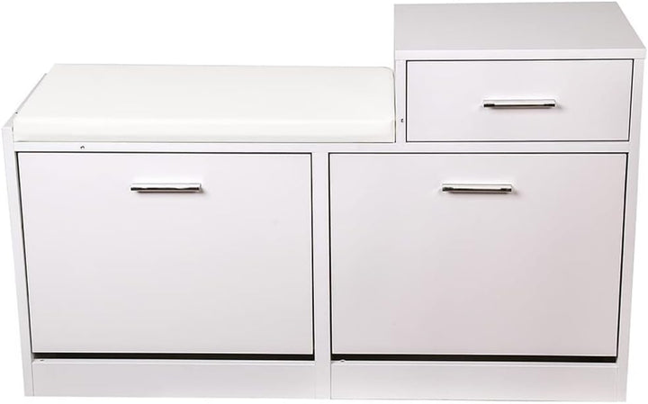 BAKAJI Schuhtruhe, gepolsterte Sitzbank, Weiss, Holz, Slim, 5 x 57 x 30 cm, 94,5x57x30 cm