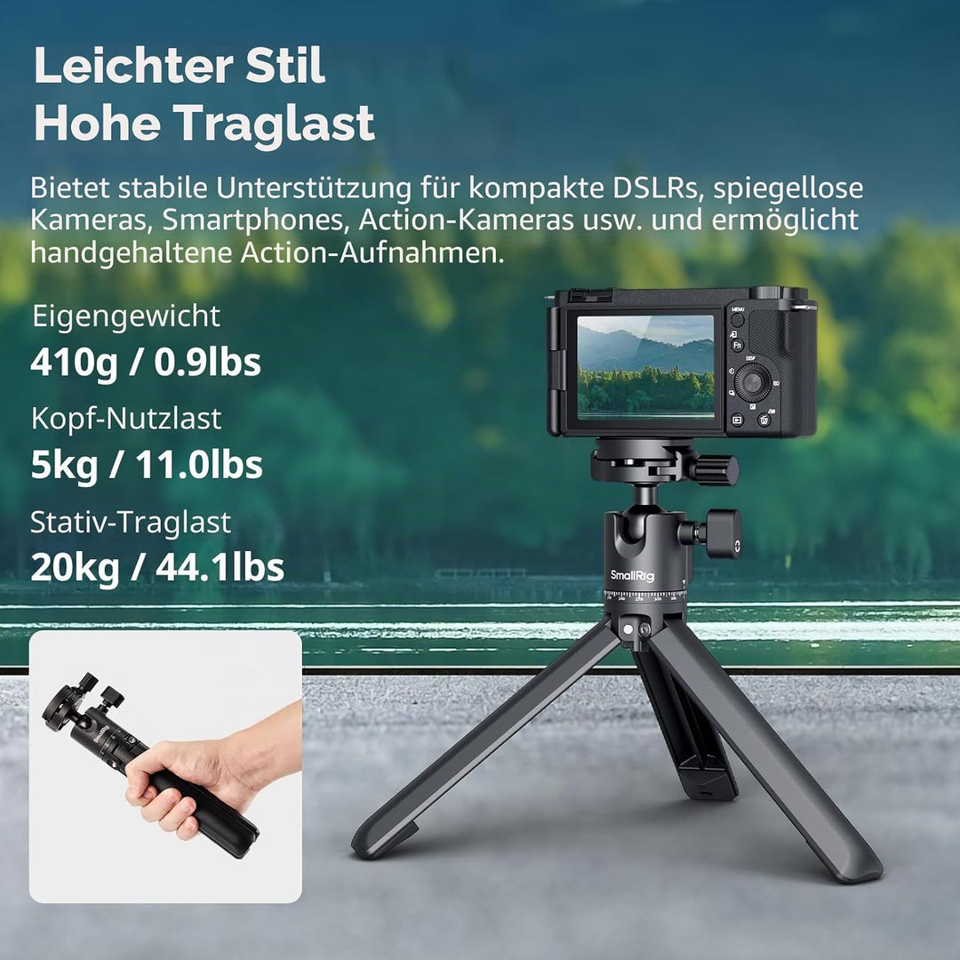 SMALLRIG Tragbares Mini-Tischstativ, Kompaktes Kleines Tischstativ aus Aluminiumlegierung mit 360°-K