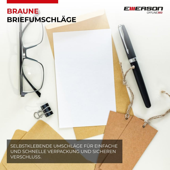 Emerson 250x Versandtasche DIN C4 Braun 229 x 324 mm 90g grosse Briefumschläge ohne Fenster gerade K