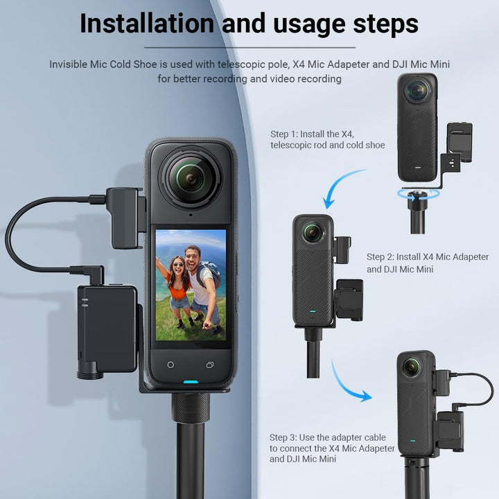 Mic Cold Shoe Extension Bracket Adapter Mount for Insta360 X4/X3/ONE X2 Camera Compatible with DJI M